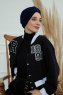 Laura - Marine Blå Bomuld Turban
