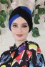 Fiona - Sort & Blå Bomuld Turban