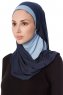 Naz - Marine Blå & Lyseblå Praktisk One Piece Hijab - Ecardin