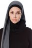 Naz - Mørkegrå & Sort Praktisk One Piece Hijab - Ecardin