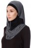 Naz - Mørkegrå & Sort Praktisk One Piece Hijab - Ecardin