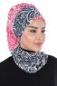 Regina - Marine Blå & Fuchsia Chiffon Instant Turban