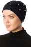 Yaren - Marine Blå Crepe Chiffon Turban - Sehr-i Sal