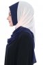 Ylva - Beige & Marine Blå Praktisk Chiffon Hijab