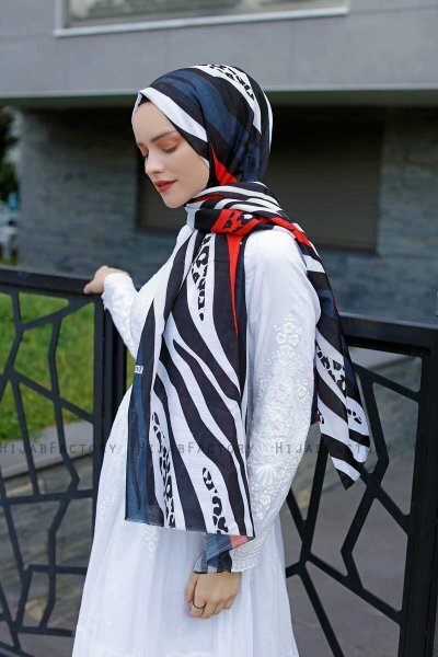 Emel - Marine Blå & Rød Mønstrede Hijab - Sal Evi