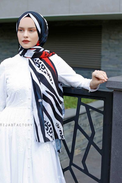 Emel - Marine Blå & Rød Mønstrede Hijab - Sal Evi