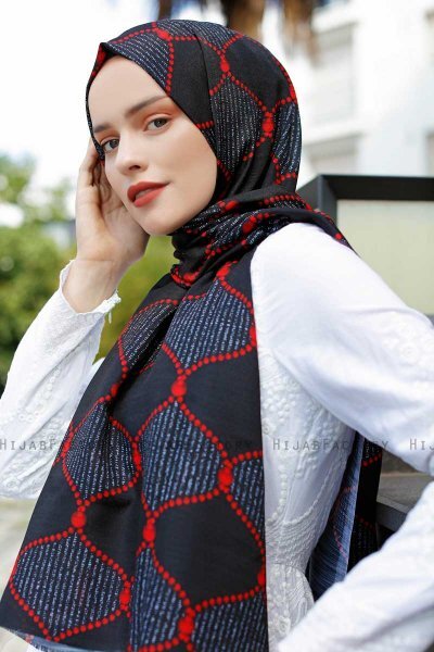 Tutku - Rød & Sort Mønstrede Hijab - Sal Evi