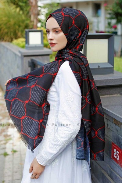 Tutku - Rød & Sort Mønstrede Hijab - Sal Evi