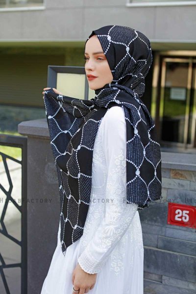 Tutku - Marine Blå & Hvid Mønstrede Hijab - Sal Evi