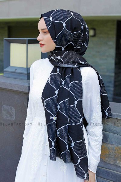 Tutku - Marine Blå & Hvid Mønstrede Hijab - Sal Evi