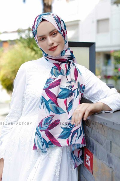 Beyza - Pink & Blå Mønstrede Hijab - Sal Evi