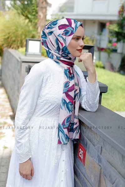 Beyza - Pink & Blå Mønstrede Hijab - Sal Evi