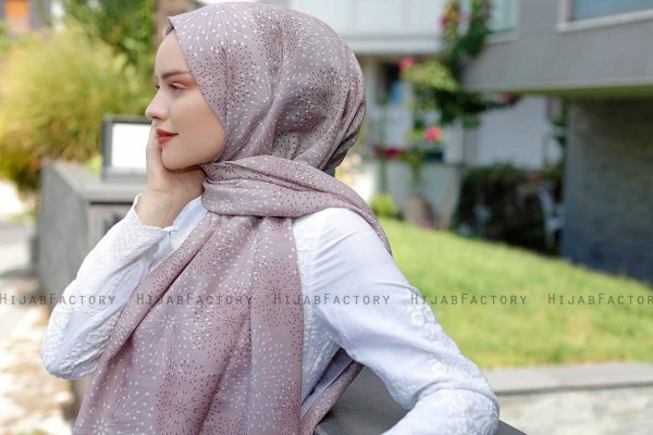 Akay - Taupe Mønstrede Hijab - Sal Evi