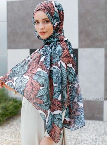 Seyyal - Grøn & Pink Mønstrede Hijab - Sal Evi