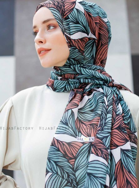 Seyyal - Grøn & Pink Mønstrede Hijab - Sal Evi