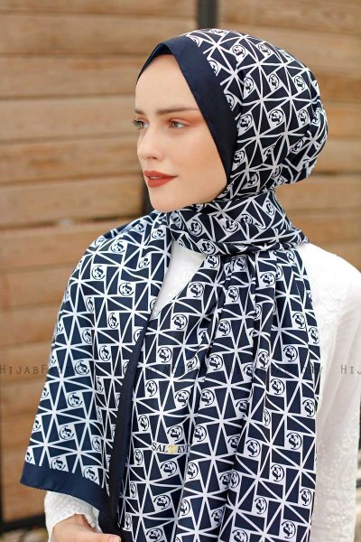 Marine Blå Mønstret Twill Hijab - Sal Evi