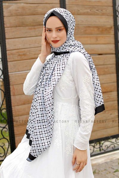Grå Mønstret Twill Hijab - Sal Evi