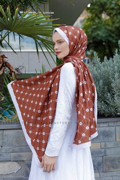 Kanel Mønstret Twill Hijab - Sal Evi
