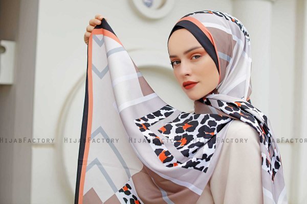 Orange Mønstret Twill Hijab - Sal Evi
