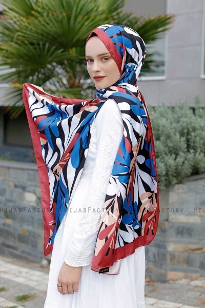 Blå Mønstret Twill Hijab - Sal Evi