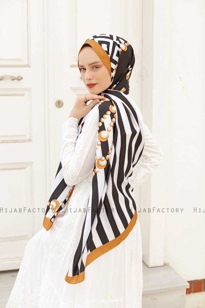 Yellow Pearl Mønstret Twill Hijab - Sal Evi