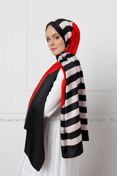 Stribet Mønstret Twill Hijab - Sal Evi