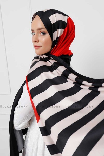 Stribet Mønstret Twill Hijab - Sal Evi