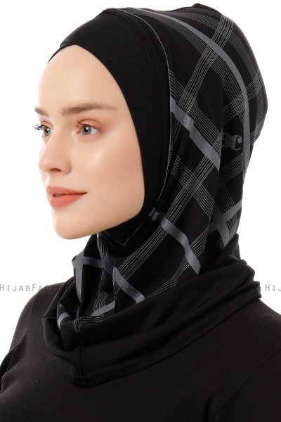 Ekose Cross - Sort & Lysegrå One-Piece Al Amira Hijab