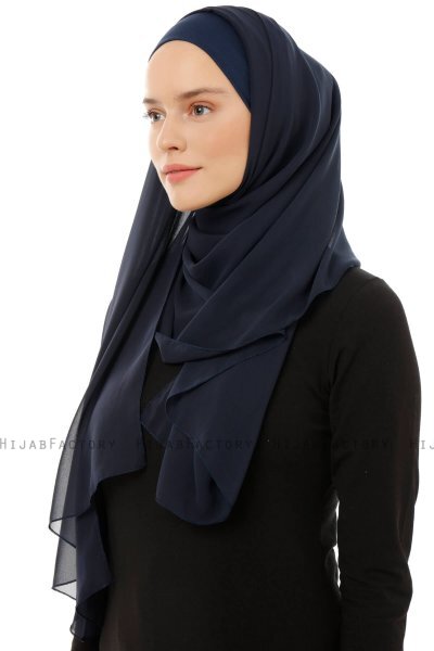 Alara Plain - Marine Blå One Piece Chiffon Hijab