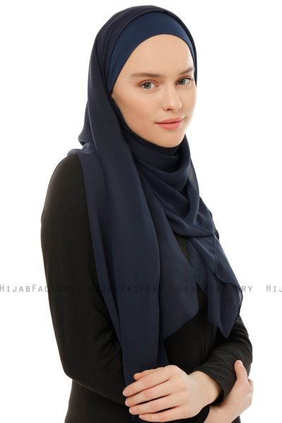 Alara Plain - Marine Blå One Piece Chiffon Hijab