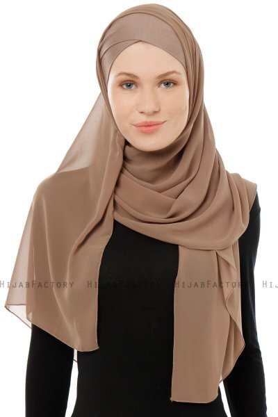 Alara Cross - Mørk Taupe One Piece Chiffon Hijab