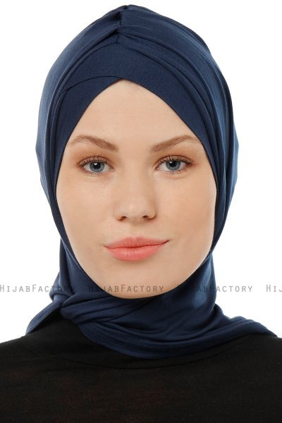 Isra Cross - Marine Blå One-Piece Viskos Hijab