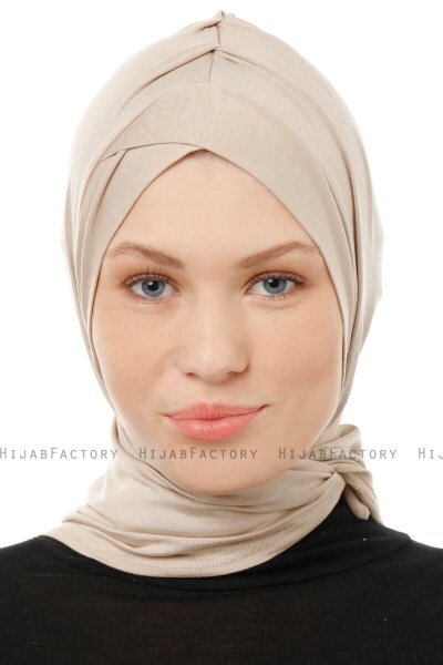 Isra Cross - Lys Taupe One-Piece Viskos Hijab