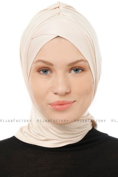 Isra Cross - Beige One-Piece Viskos Hijab