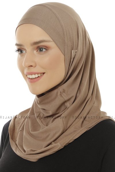 Hanfendy Plain Logo - Mørk Taupe One-Piece Hijab