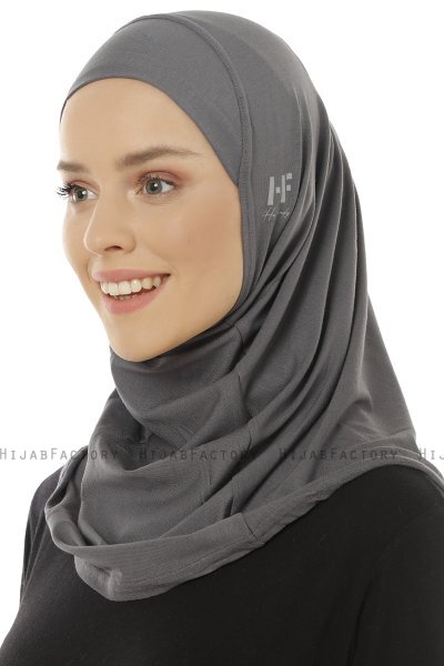 Hanfendy Plain Logo - Mørkegrå One-Piece Hijab