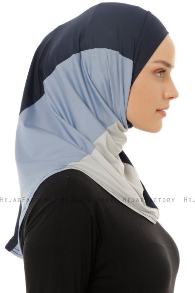 Esin - Marine Blå & Lysegrå & Lyseblå One-Piece Hijab
