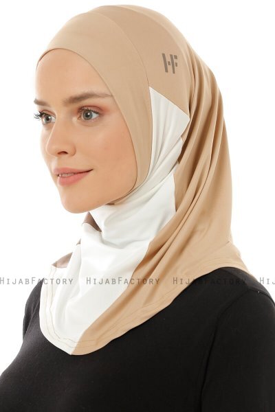 Esin - Beige & Creme & Mørk Taupe One-Piece Hijab