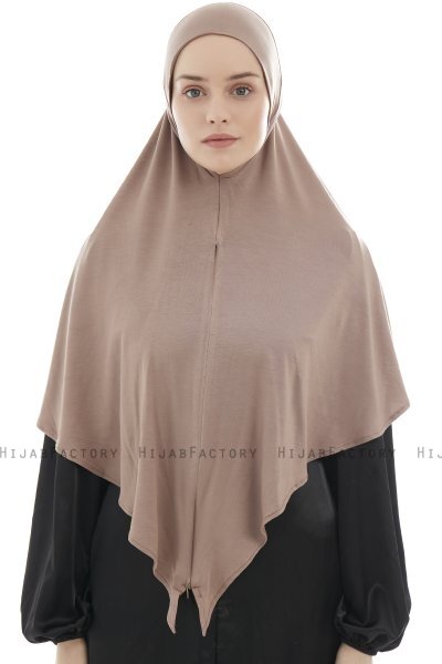 Ajda - Mørk Taupe Lynlås Hijab