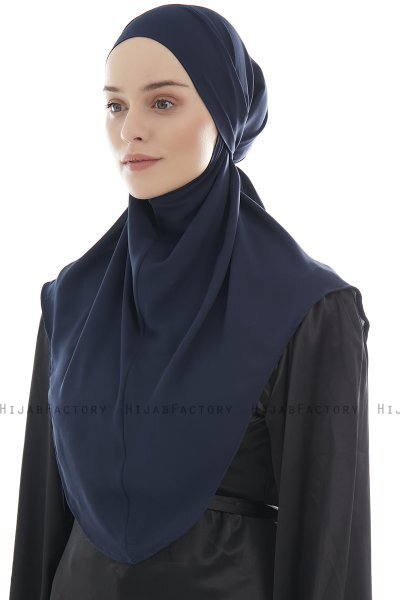 Ebrar - Marine Blå Crepe Chiffon Al Amira Hijab