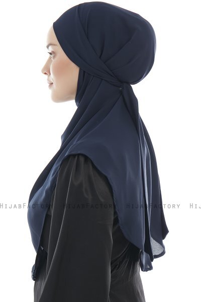 Ebrar - Marine Blå Crepe Chiffon Al Amira Hijab