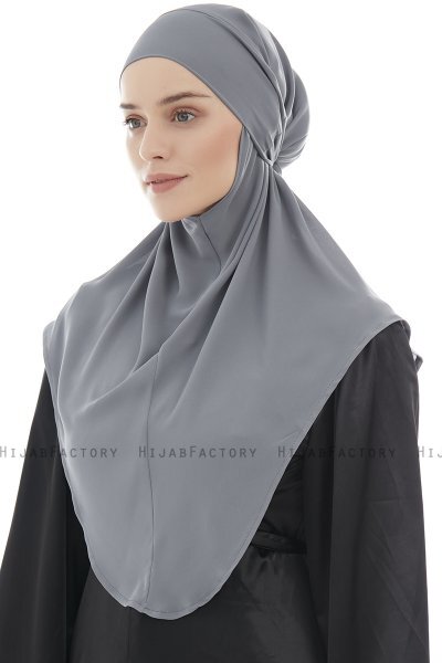 Ebrar - Mørkegrå Crepe Chiffon Al Amira Hijab