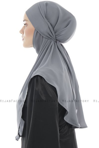 Ebrar - Mørkegrå Crepe Chiffon Al Amira Hijab