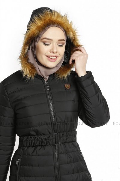 Yeliz - Sort Lang Jakke Med Hætte