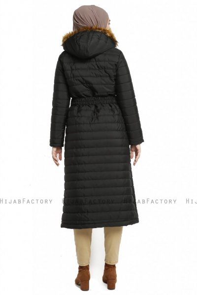 Yeliz - Sort Lang Jakke Med Hætte