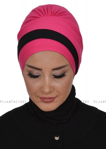 Elsa - Fuchsia & Sort Bomuld Turban