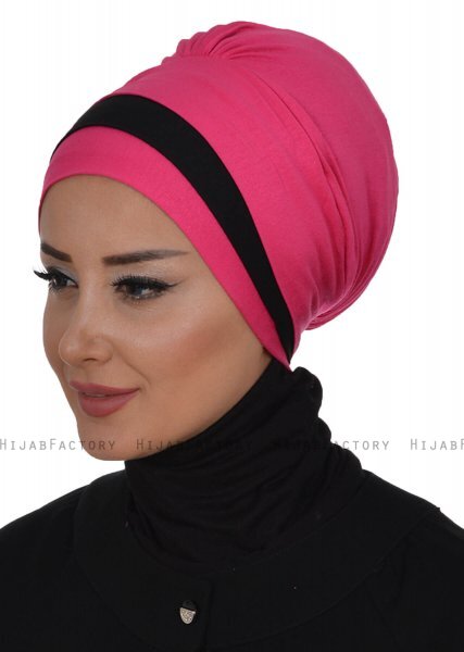 Elsa - Fuchsia & Sort Bomuld Turban