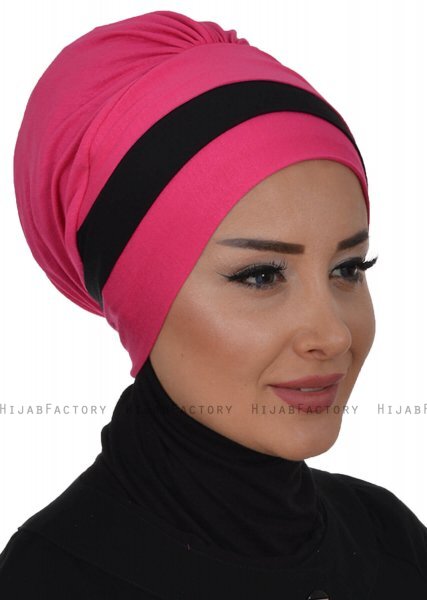 Elsa - Fuchsia & Sort Bomuld Turban