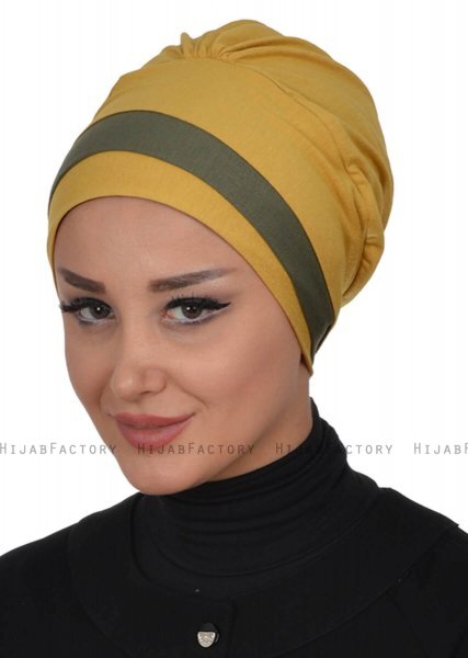 Elsa - Sennepsgul & Khaki Bomuld Turban