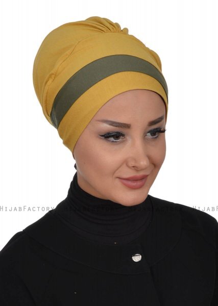 Elsa - Sennepsgul & Khaki Bomuld Turban